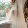 Wedding Veils | Simple Satin Edge Two Tier Tulle Bridal Cathedral Length Wedding Veil With Blusher Ivory – Girls