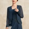 Wraps & Shawls | Chiffon Appliques Lace Long Sleeves Special Occasion Wedding Dark Navy – Girls