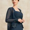 Wraps & Shawls | Chiffon Appliques Lace Long Sleeves Special Occasion Wedding Dark Navy – Girls