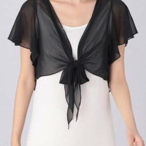 Wraps & Shawls | Chiffon Bow Short Sleeve Special Occasion Bolero Black – Girls