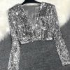 Wraps & Shawls | Sequin Long Sleeves Special Occasion Evening Cocktail Jacket Wrap Silver – Girls