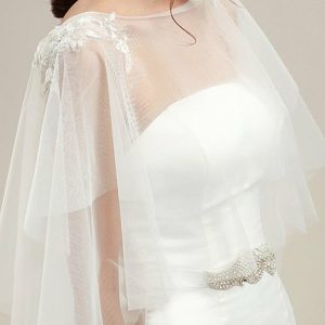 Wraps & Shawls | Tulle Appliques Lace Sequins Sleeveless Wedding Shawl Cape White – Girls