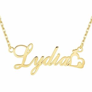 Personalized Jewelry | Custom 18k Gold Plated Heart Name Necklace With Heart Gold – Womens