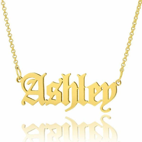 Personalized Jewelry | Custom 18k Gold Plated Letter Old English Name Necklace Birthday Gifts Gold – Womens