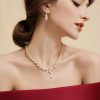 Wedding & Party Jewelry | Elegant Cubic Zirconia Drop Earrings Pendant Necklaces Jewelry Sets Gold – Womens