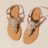 Wedding Shoes | Women’s Flip-Flops Sandals Beach Faux Leather Flat Heel Open Toe Rhinestone Boho Buckle Shoes Brown – Womens