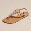 Wedding Shoes | Women’s Flip-Flops Sandals Beach Faux Leather Flat Heel Open Toe Rhinestone Boho Buckle Shoes Brown – Womens