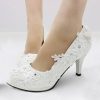 Wedding Shoes | Women’s Wedding Shoes Faux Leather High Heel Round Toe Wedding Heels Bridal Shoes Junior Bridesmaid Shoes Lace Elegant Wedding Shoes White – Womens