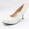 Wedding Shoes | Women’s Wedding Shoes Faux Leather High Heel Round Toe Wedding Heels Bridal Shoes Junior Bridesmaid Shoes Lace Elegant Wedding Shoes White – Womens