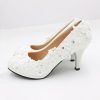 Wedding Shoes | Women’s Wedding Shoes Faux Leather High Heel Round Toe Wedding Heels Bridal Shoes Junior Bridesmaid Shoes Lace Elegant Wedding Shoes White – Womens