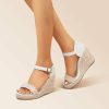 Wedding Shoes | Women’s Wedding Shoes Faux Leather Wedge Heel Platform Open Toe Espadrille Platform Sandals Wedding Sandals Pearl Wedding Daily Shoes White – Womens