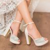 Wedding Shoes | Women’s Wedding Shoes Glitter High Heel Peep Toe Ankle Strap Sandals Wedding Sandals Bridal Shoes Rhinestone Elegant Wedding Party Prom Evening Cocktail Buckle Shoes White – Womens