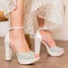 Wedding Shoes | Women’s Wedding Shoes Glitter High Heel Peep Toe Ankle Strap Sandals Wedding Sandals Bridal Shoes Rhinestone Elegant Wedding Party Prom Evening Cocktail Buckle Shoes White – Womens