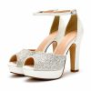 Wedding Shoes | Women’s Wedding Shoes Glitter High Heel Peep Toe Ankle Strap Sandals Wedding Sandals Bridal Shoes Rhinestone Elegant Wedding Party Prom Evening Cocktail Buckle Shoes White – Womens