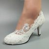 Wedding Shoes | Women’s Wedding Shoes Lace Wedding Heels Bridal Shoes Elegant Round Toe Wedding Shoes White – Womens