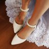 Wedding Shoes | Women’s Wedding Shoes Pearl Wedding Flats Bridal Shoes Point Toe Flat Heel Wedding Beach Shoes White – Womens