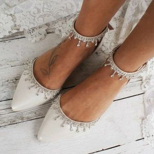 Wedding Shoes | Women’s Wedding Shoes Rhinestone Tassel Flat Heel Wedding Flats Bridal Shoes Elegant Point Toe Wedding Shoes Ivory – Womens