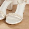 Wedding Shoes | Women’s Wedding Shoes Satin Block Heel Open Toe Ankle Strap Sandals Wedding Sandals Bridal Shoes Pearl Elegant Wedding Party Cocktail Shoes White – Womens