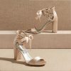 Wedding Shoes | Women’s Wedding Shoes Satin Block Heel Open Toe Wedding Sandals Bridal Shoes Rhinestone Ribbon Tie Elegant Wedding Party Prom Cocktail Shoes Champagne – Womens