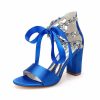 Wedding Shoes | Women’s Wedding Shoes Satin Block Heel Open Toe Wedding Sandals Bridal Shoes Rhinestone Ribbon Tie Elegant Wedding Party Prom Cocktail Shoes Champagne – Womens