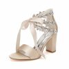 Wedding Shoes | Women’s Wedding Shoes Satin Block Heel Open Toe Wedding Sandals Bridal Shoes Rhinestone Ribbon Tie Elegant Wedding Party Prom Cocktail Shoes Champagne – Womens