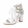 Wedding Shoes | Women’s Wedding Shoes Satin Block Heel Open Toe Wedding Sandals Bridal Shoes Rhinestone Ribbon Tie Elegant Wedding Party Prom Cocktail Shoes Champagne – Womens