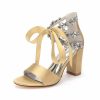 Wedding Shoes | Women’s Wedding Shoes Satin Block Heel Open Toe Wedding Sandals Bridal Shoes Rhinestone Ribbon Tie Elegant Wedding Party Prom Cocktail Shoes Champagne – Womens