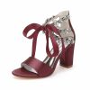 Wedding Shoes | Women’s Wedding Shoes Satin Block Heel Open Toe Wedding Sandals Bridal Shoes Rhinestone Ribbon Tie Elegant Wedding Party Prom Cocktail Shoes Champagne – Womens