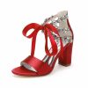 Wedding Shoes | Women’s Wedding Shoes Satin Block Heel Open Toe Wedding Sandals Bridal Shoes Rhinestone Ribbon Tie Elegant Wedding Party Prom Cocktail Shoes Champagne – Womens