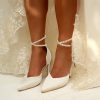 Wedding Shoes | Women’s Wedding Shoes Satin Stiletto Heel High Heel Point Toe Wedding Heels Bridal Shoes Ankle Strap Heels Chain Pearl Elegant Simple Wedding Party Prom Evening Shoes White – Womens