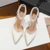 Wedding Shoes | Women’s Wedding Shoes Satin Stiletto Heel High Heel Point Toe Wedding Heels Bridal Shoes Ankle Strap Heels Chain Pearl Elegant Simple Wedding Party Prom Evening Shoes White – Womens