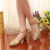 Dance Shoes | Women’s Ballroom Shoes Buckle Low Heel Glitter Indoor Dance Shoes Gold – Womens