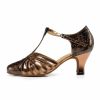 Dance Shoes | Women’s Ballroom Shoes T-Strap High Heel Leather Indoor Color Block Dance Shoes Brown – Womens