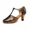 Dance Shoes | Women’s Ballroom Shoes T-Strap High Heel Leather Indoor Color Block Dance Shoes Brown – Womens