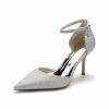 Pumps | Women’s Bridesmaid Shoes Ankle Strap Heels Daily Party Prom Evening Elegant Simple Glitter High Heel Point Toe Solid Color Buckle Shoes Silver – Womens