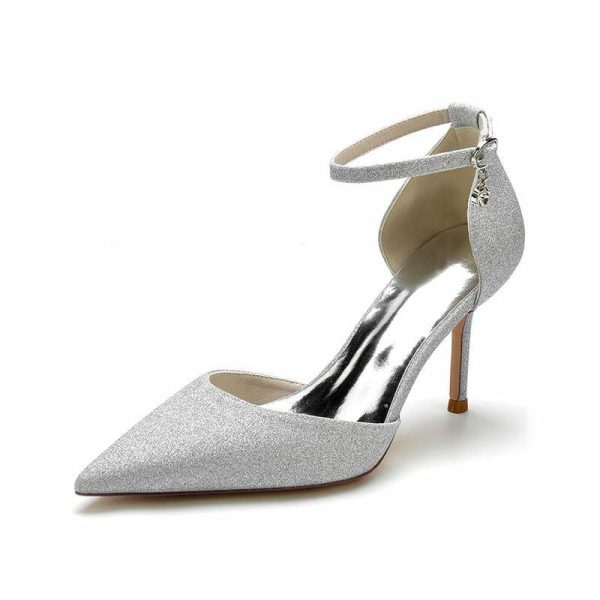 Pumps | Women’s Bridesmaid Shoes Ankle Strap Heels Daily Party Prom Evening Elegant Simple Glitter High Heel Point Toe Solid Color Buckle Shoes Silver – Womens