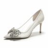 Pumps | Women’s Party Prom Cute Elegant Mesh High Heel Point Toe Bowknot Crystal Solid Color Slip On Shoes Champagne – Womens