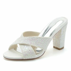 Sandals | Women’s Sandals Wedding Daily Cocktail Sparkling Glitter Wedding Sandals Bridesmaid Shoes Open Toe Fall Spring Summer Winter Shoes Ivory – Womens