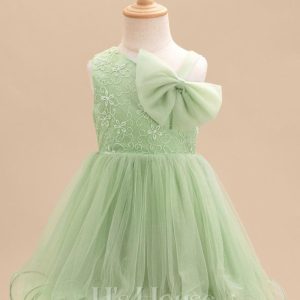 Flower Girl Dresses | A-line Asymmetrical Knee-Length Lace/Tulle Flower Girl Dress Celadon – Girls