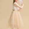 Flower Girl Dresses | A-line Boat Neck Tea-Length Lace/Tulle Flower Girl Dress Champagne – Girls