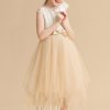 Flower Girl Dresses | A-line Boat Neck Tea-Length Lace/Tulle Flower Girl Dress Champagne – Girls