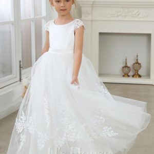 Flower Girl Dresses | A-line Scoop Floor-Length Lace/Tulle Flower Girl Dress Ivory – Girls