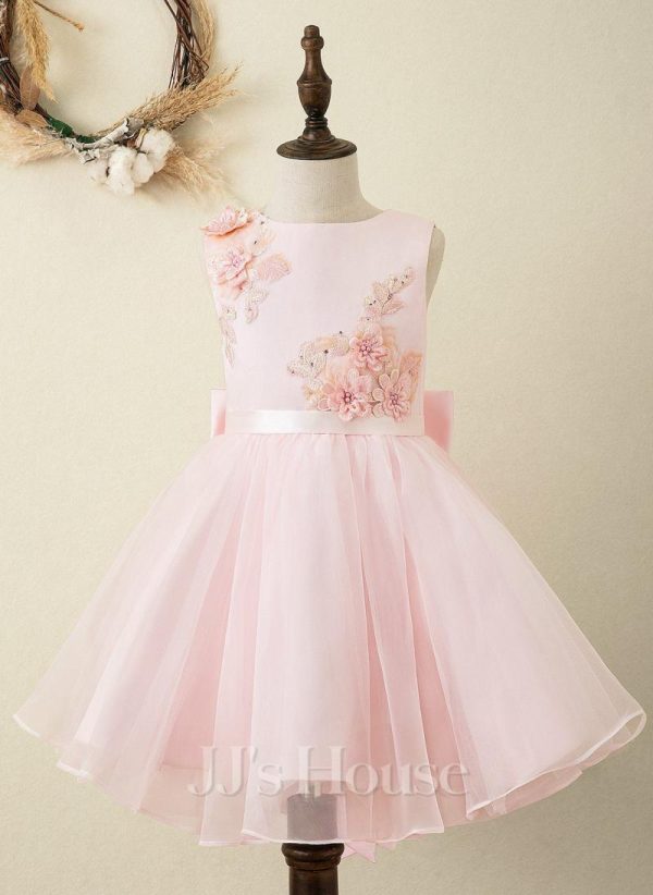 Flower Girl Dresses | A-line Scoop Knee-Length Lace/Organza/Satin Flower Girl Dress Blushing Pink – Girls