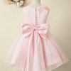 Flower Girl Dresses | A-line Scoop Knee-Length Lace/Organza/Satin Flower Girl Dress Blushing Pink – Girls