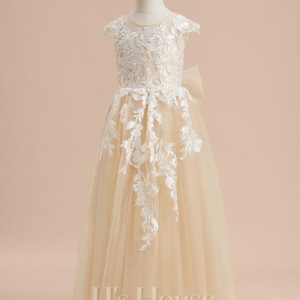 Flower Girl Dresses | Ball-Gown/Princess Scoop Floor-Length Lace/Tulle Flower Girl Dress As Picture – Girls