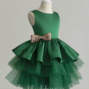 Flower Girl Dresses | Ball-Gown/Princess Scoop Knee-Length Tulle Flower Girl Dress Dark Green – Girls