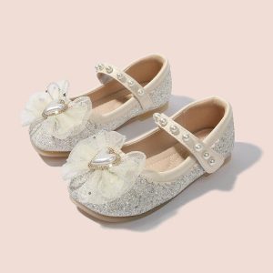 Shoes | Girl’s Flats Flower Girl Shoes Princess Shoes Wedding Party Cosplay Mary Jane Bowknot Pearl Rhinestone Glitter Flat Heel Shoes White – Girls