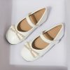 Shoes | Girl’s Flats Flower Girl Shoes Wedding Daily Party Junior Bridesmaid Shoes Bowknot Pearl Microfiber Leather Round Toe Flat Heel Shoes White – Girls