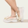 Shoes | Girl’s Flower Girl Shoes Wedding Party Bowknot Chain Pearl Faux Leather Round Toe Flat Heel Shoes White – Girls