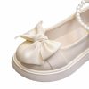 Shoes | Girl’s Flower Girl Shoes Wedding Party Bowknot Chain Pearl Faux Leather Round Toe Flat Heel Shoes White – Girls